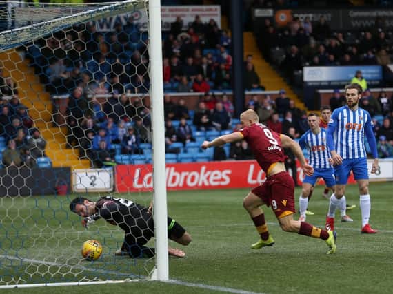 The closest Motherwell came to scoring at Rugby Park last Saturday (Pic by Ian McFadyen)