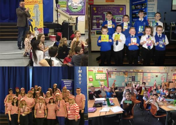 A selection of images as Whitelees Primary in Abronhill celebrated their love of reading on World Book Day,  which included a visit from author David MacPhail