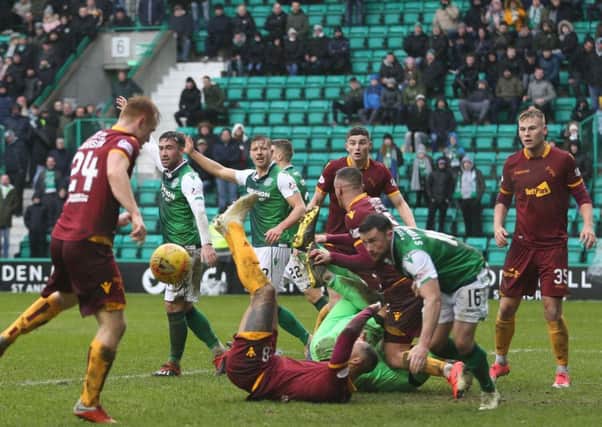 Motherwell couldn't find a way past the Hibs defence at Easter Road (pic by Ian McFadyen)