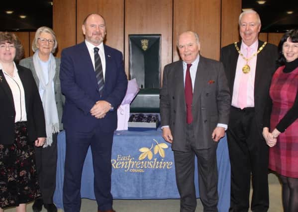 Guy Clark is joined by guests including Councillor Tony Buchanan and Provost Jim Fletcher to mark his retirement from the role of Lord-Lieutenant.