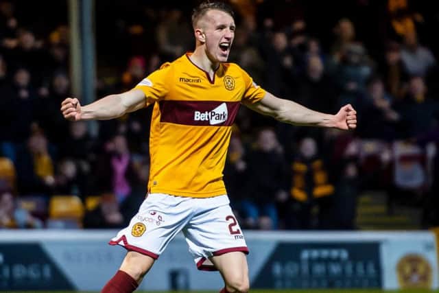 Motherwell's David Turnbull celebrates scoring in the 3-0 rout of Aberdeen at Fir Park last November
