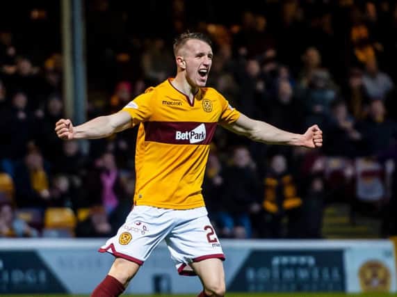 Motherwell's David Turnbull celebrates scoring in the 3-0 rout of Aberdeen at Fir Park last November