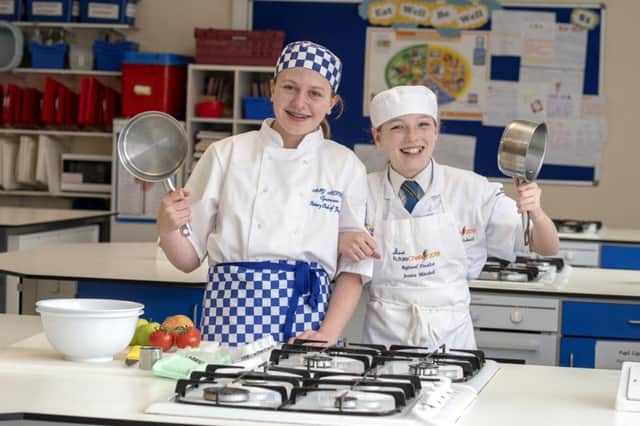 SCOTS YOUNGSTERS ARE TOP UK CHEFS - images issued on behalf of the High School of Glasgow, from where pupils Amy Ashton (left) and Jessica Mitchell, are two of the countrys best young chefs.

Fourteen year old Jessica Mitchell from Giffnock has just been crowned the 2019 Springboard UK Future Chef, beating off over 14,000 other pupils from across the country in the annual competition to encourage 12-16 years olds take up catering.

The judges said Jessica stood out from the crowd with her winning two course meal prepared and cooked in two hours. Her main course was chicken breast with butternut squash, confit chicken leg and fondant potatoes followed by a dessert of apple and frangipane tart with a vanilla pod parfait and carmelised apple.
?
I just love cooking, says Jessica, a 3rd year pupil at the High School of Glasgow? I want to be a chef and have a dream of setting up my own restaurant in the future.

And this Saturday (28th April) 13-year old Amy Ashton from Bearsden heads for Leeds for the UK fi