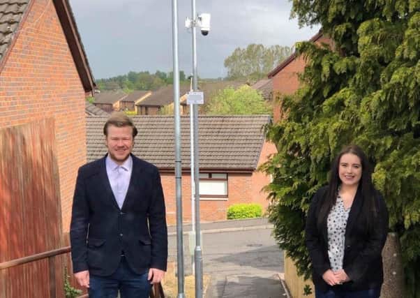 Councillor Nathan Wilson and Meghan Gallacher are delighted to see the Baron's Haugh access lane at Chestnut Grove now covered by CCTV