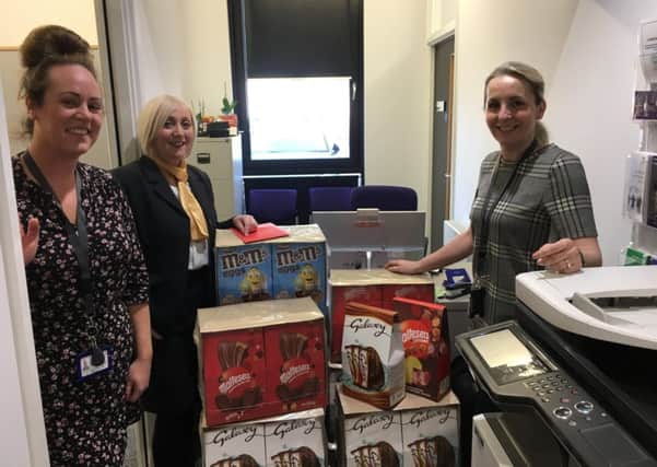 Fosters Family Funeral Directors teamed up with North Lanarkshire Womens Aid to deliver 50 Easter Eggs