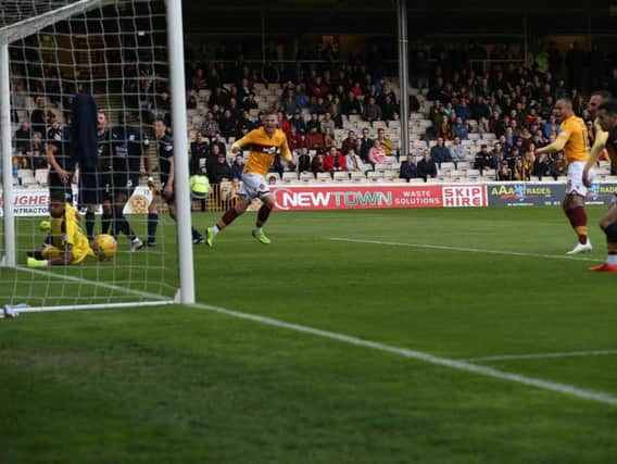 James Scott scores for Motherwell against Dundee (Pic by Ian McFadyen)