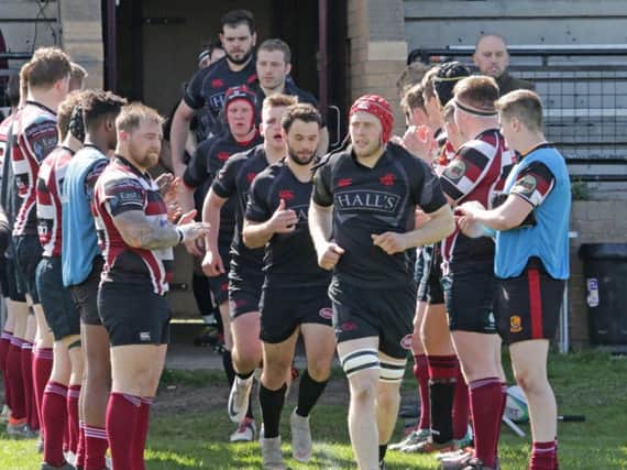 Preston Lodge players applaud champions Biggar Rugby Club onto park before start of Saturdays match (Pic by Nigel Pacey)