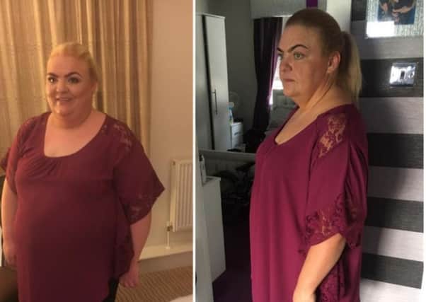 Charlene Paterson before her weight loss and after losing more than five stone.