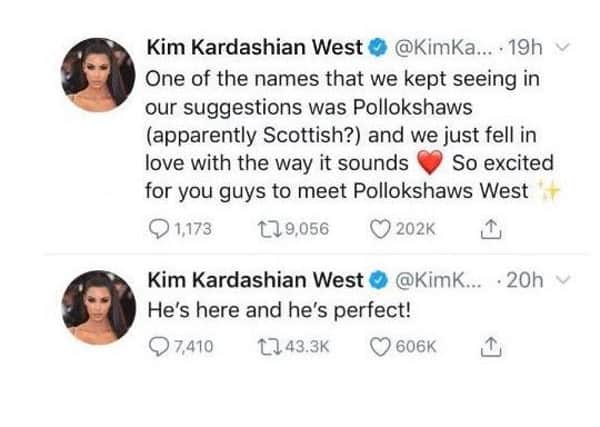 The tweet apparently indicating the baby would be called Pollokshaws West.
