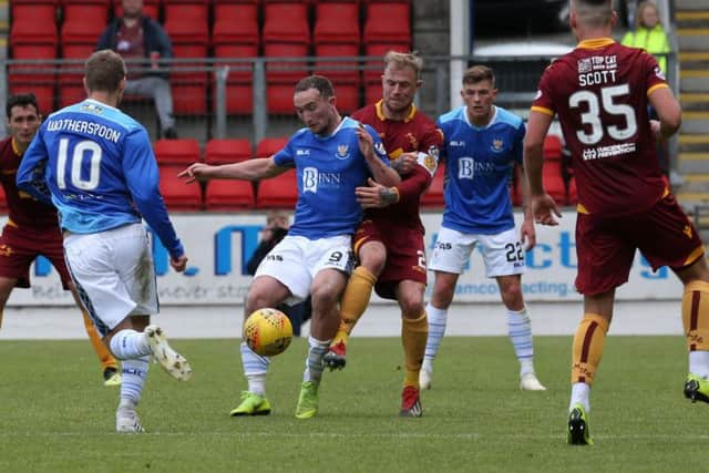 Richard Tait (centre) in action for Motherwell in Perth on Saturday (Pic by Ian McFadyen)