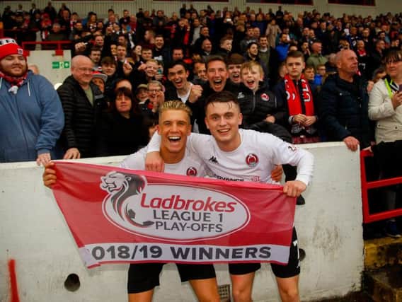 Tom Lang and Mark Lamont show their delight after Clyde's win