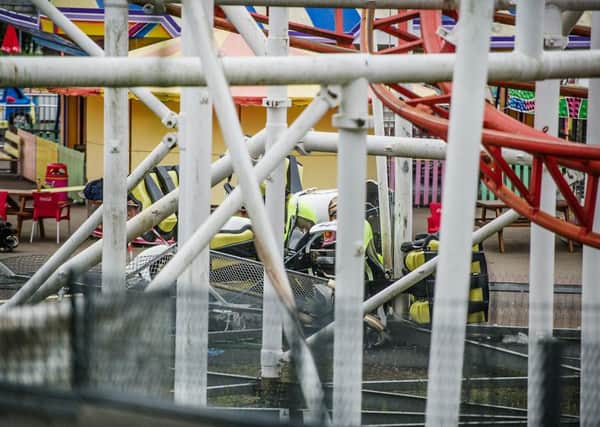 The wreckage of the Tsunami rollercoaster after it derailed at M&Ds three years ago