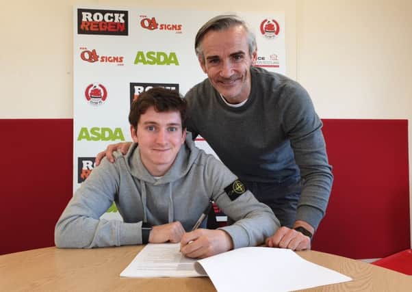 Delighted Danny Lennon with new Clyde signing Chris Johnston (pic courtesy of Clyde FC)