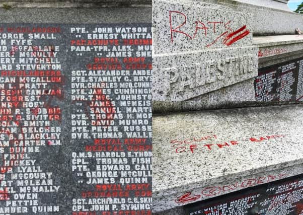 Some of the sickening graffiti scrawled on Motherwell War Memorial