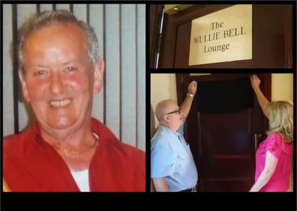 Wullie Bells daughter May joined committee member John Cassidy to unveil the plaque of The Wullie Bell Lounge