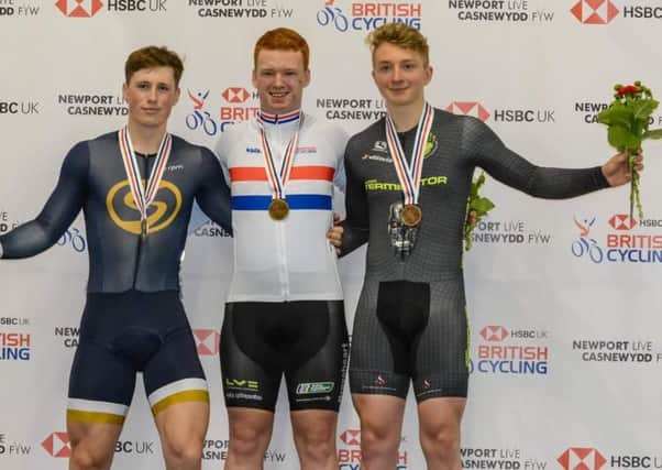 Jack Cruden (centre) from Milton of Campsie added the Scottish sprint title to his British keirin crown
