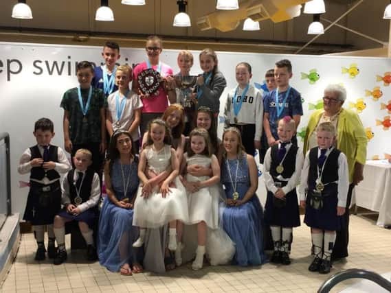 Some of the participants from this years swimming gala with the Civic Week royal party and North Lanarkshire provost Jean Jones