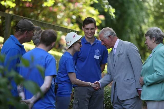 Prince Charles meets Lisa Archibald at Castlebank Park, Lanark June 2019