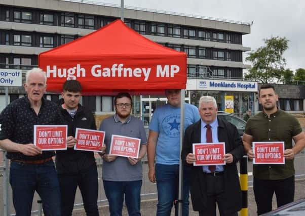 Hugh Gaffney MP and supporters launch the petition outside the current Unversity Hospital Monklands