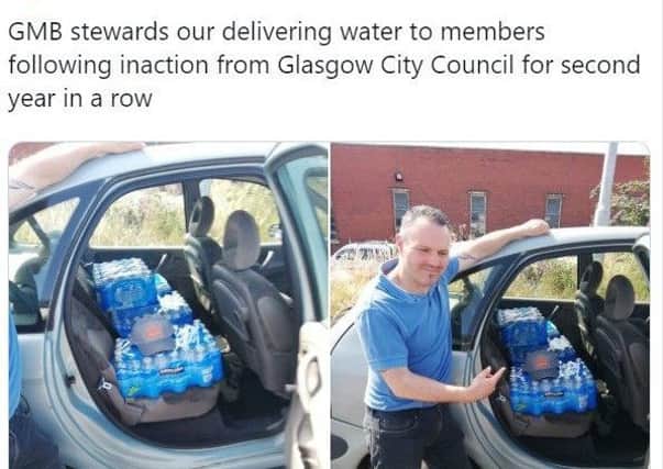 The GMB's tweet about distributing water to council workers.