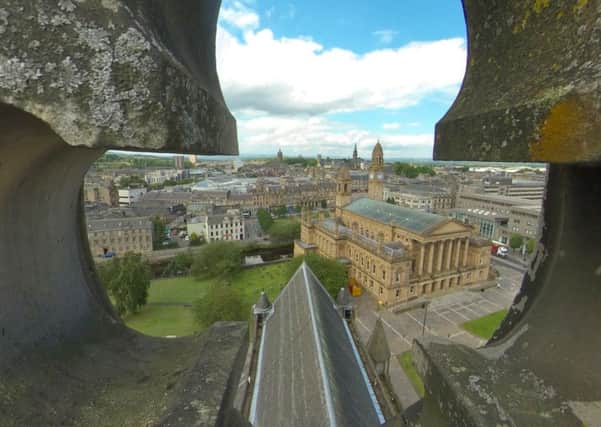 Spectacular views...from Paisley Abbey's tower but visitors have to climb more than 100 steps to enjoy them. However, a virtual video has been created to allow access to all - digitally.