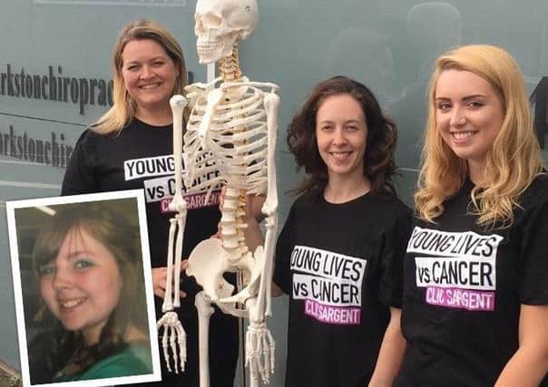 From left: Chriopractors Kirsten, Laura & Stephanie (and Bones the practice's skeleton) and inset: Kathryn Logan, sadly no longer with us.