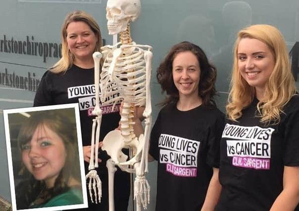 From left: Chriopractors Kirsten, Laura & Stephanie (and Bones the practice's skeleton) and inset:  Kathryn Logan, sadly no longer with us.