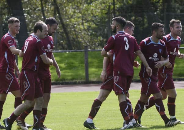 Cumbernauld celebrate Scott Thomson's equaliser, but Whitletts hit back with a winner (pic: Morwood Photography)
