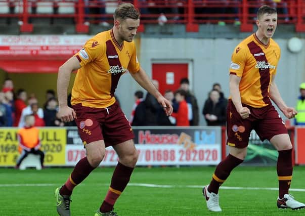 Ben Hall (right) celebrates a Motherwell goal against Hamilton during his time at Fir Park