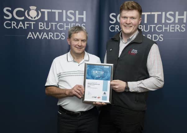 Scottish Craft Butchers Pie Awards&..Regional Meeting, Renfrew&17.09.19
Jason Ward from John Scott Meats presents certificates to Milngavie Butchers
Picture by Graeme Hart.
Copyright Perthshire Picture Agency
Tel: 01738 623350  Mobile: 07990 594431