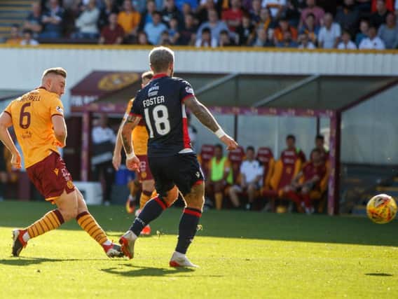 Allan Campbell shoots Motherwell ahead against Ross County (Pic by Ian McFadyen)