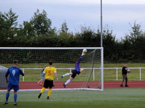 Lafferty goal for Carluke hits Bellshill net (Pic by Kevin Ramage)