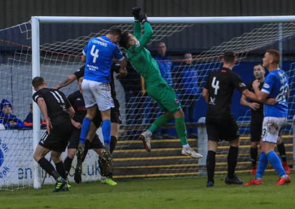 It was a testing day for the Clyde defence at Stranraer (pic: Bill McCandlish)