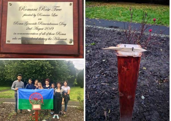 The Holocaust memorial in Govanhill was smashed off its wooden post. (Pictures: Romano Lav)