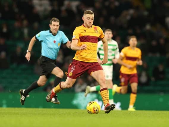 Allan Campbell attempts to drive Motherwell forward at Celtic Park (Pic by Ian McFadyen)