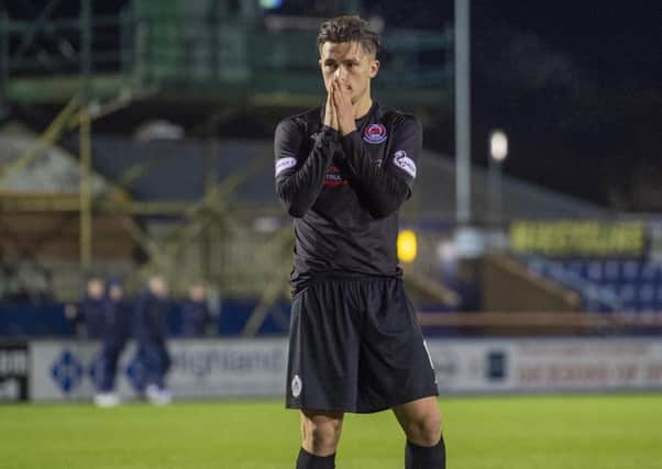 Chris McStay was gutted after his penalty was saved in the shootout at Inverness (pic: Trevor Martin).