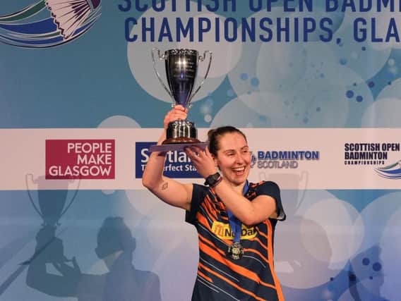 Kirsty Gilmour is pictured after winning the womens singles at the 2018 Scottish Open