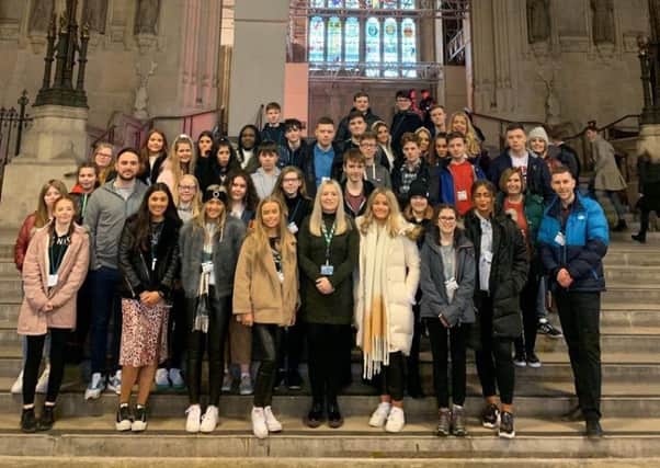 Amy Callaghan, centre , with East Dunbartonshire pupils who she showed around during first day at Westminster