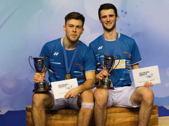Alex Dunn (left) and Adam Hall with their Scottish Open prizes
