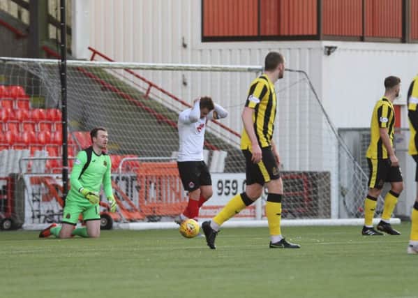 David Goodwilllie heads in his hands (picture: Craig Black) Clyde 1 Dumbarton 2