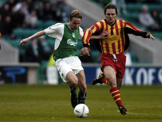 Tam McManus in action for Hibs, whom he served between 1997 and 2005