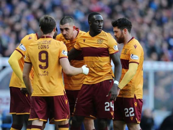 Motherwell players celebrate taking the lead against Rangers at Ibrox on October 27 (Pic by Ian McFadyen)