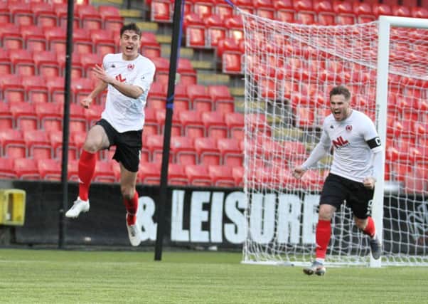 Alex Petkov celebrates his goal for Clyde against Airdrie (pic: Craig Black Photography)