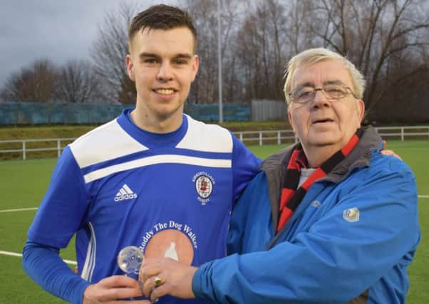 Man of the Match Scott Forrester with John Murphy after Rob Roy's win at Clydebank.