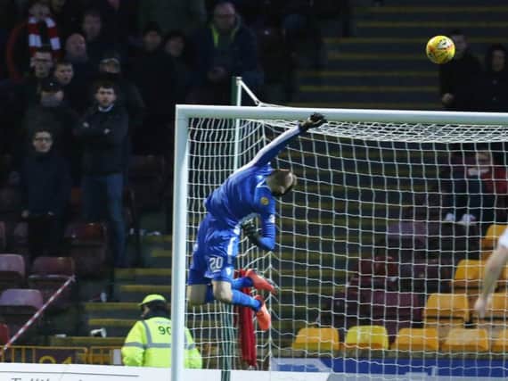 Mark Gillespie makes a stunning save in Motherwells 2-1 home defeat by Hamilton Accies on December 29 (Pic by Ian McFadyen)