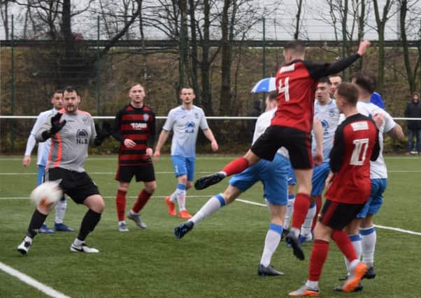 Scott Forrester's header was just wide for Rob Roy at Benburb (pic: Neil Anderson)
