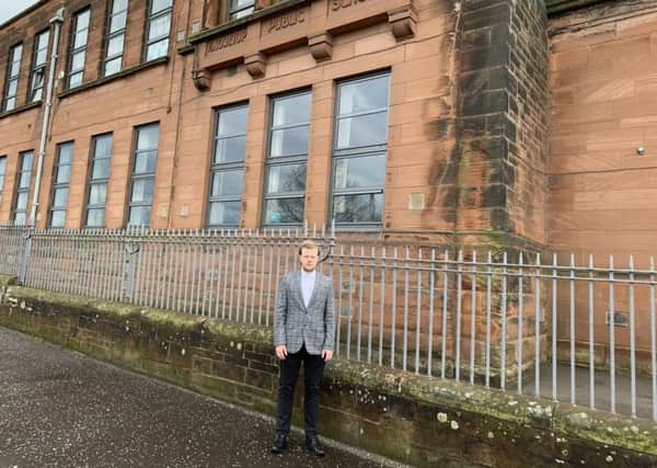 Motherwell South East and Ravenscraig councillor Nathan Wilson outside Knowetop Primary
