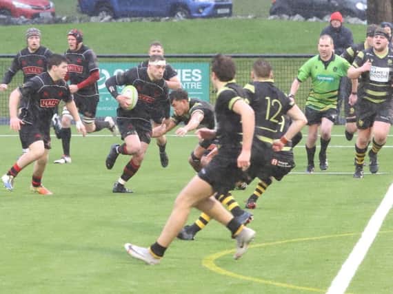 Chris Mulligan on the rampage for Biggar during last Saturday's historic win at Melrose (Pic by Nigel Pacey)
